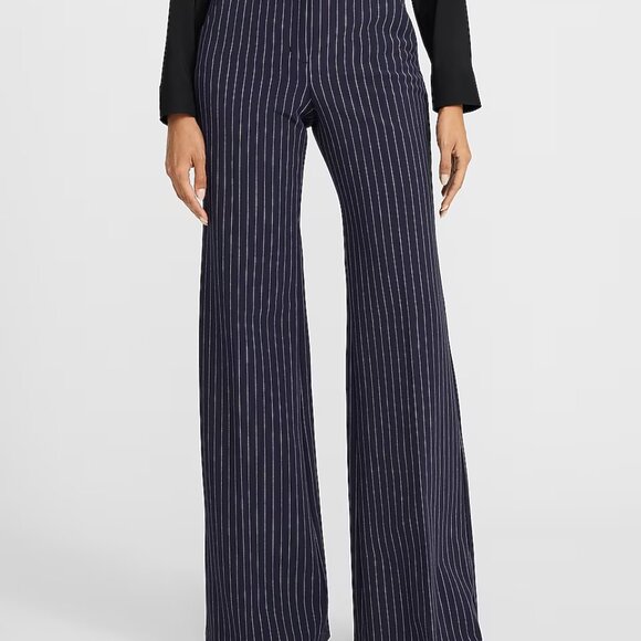 NEW Editor Studio Stretch Twill High Waisted Pinstripe Flare Trouser - Picture 2 of 12